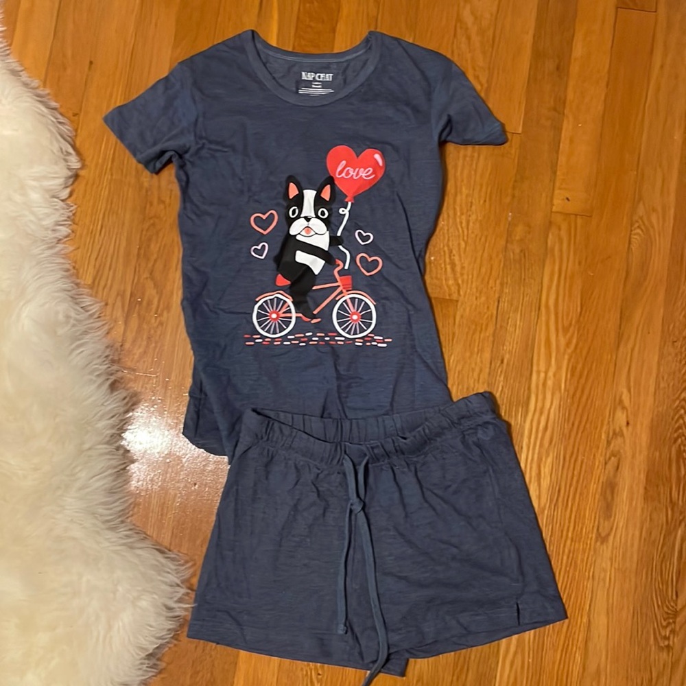 NWOT French Bulldog Nap Chat Pajama Set, Sz. S
